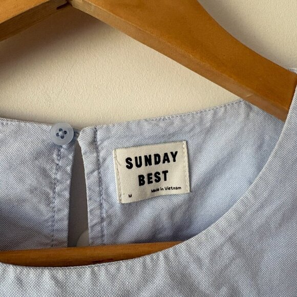 Aritzia Sunday Best Tybee Ruffle Trim Cotton Short Sleeve Dress Blue Size Medium - Picture 6 of 8